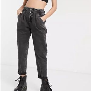 Bershka buckle detail slouchy pants in black